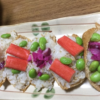 枝豆とカニカマの簡単いなり寿司